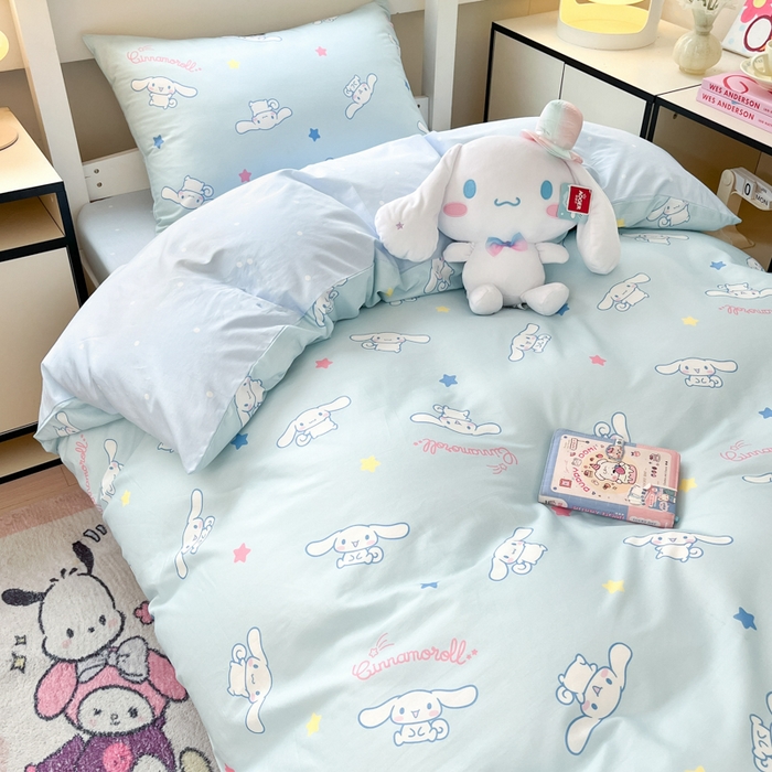 91家纺网 家纺一手货源 找家纺 暮思家居 2025新款三丽鸥授权全棉少女印花系列学生宿舍三件套四件套 星星玉桂狗