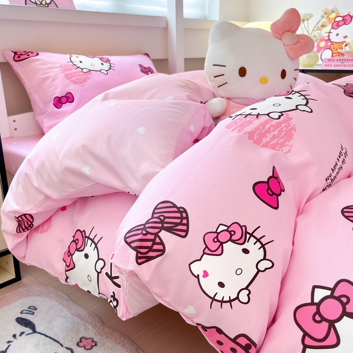 91家纺网 家纺一手货源 找家纺 暮思家居 2025新款三丽鸥授权全棉少女印花系列学生宿舍三件套四件套 开心凯蒂