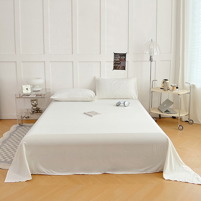 91家纺网 家纺一手货源 找家纺 卡迪熊家纺2025新款水洗m床单 珍珠白