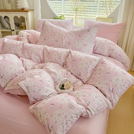 91家纺网 家纺一手货源 找家纺 （总）壹号库家纺 2025新款水洗皱皱纱四件套-简单款