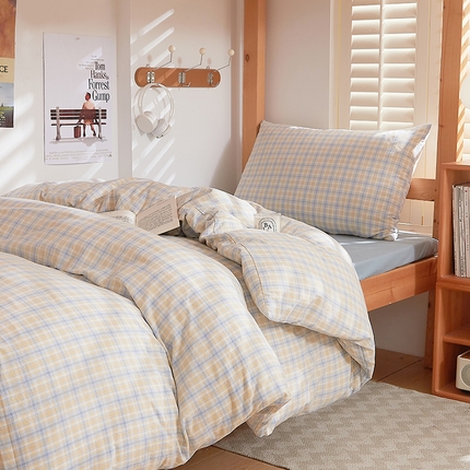 DoDo 兜兜 2025新款全棉纯棉水洗棉学生三件套【可定做尺寸】    麦田-灰蓝