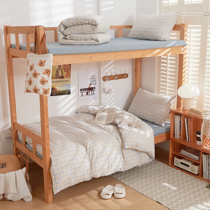 91家纺网 家纺一手货源 找家纺 DoDo 兜兜 2025新款全棉纯棉水洗棉学生三件套【可定做尺寸】    麦田-灰蓝