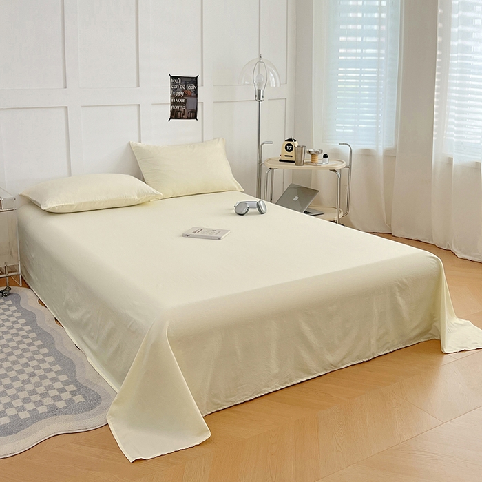 91家纺网 家纺一手货源 找家纺 卡迪熊家纺2025新款水洗m床单 奶黄