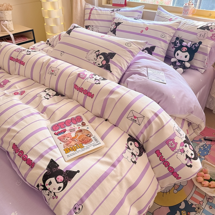 91家纺网 家纺一手货源 找家纺 蓝邻家纺 2025年新款三丽鸥正版授权全棉印花四件套系列-大床图 米酷-紫