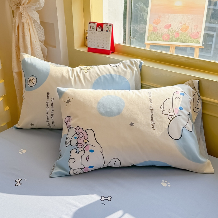 91家纺网 家纺一手货源 找家纺 蓝邻家纺 2025年新款三丽鸥正版授权全棉印花四件套系列-大床图 玉桂狗