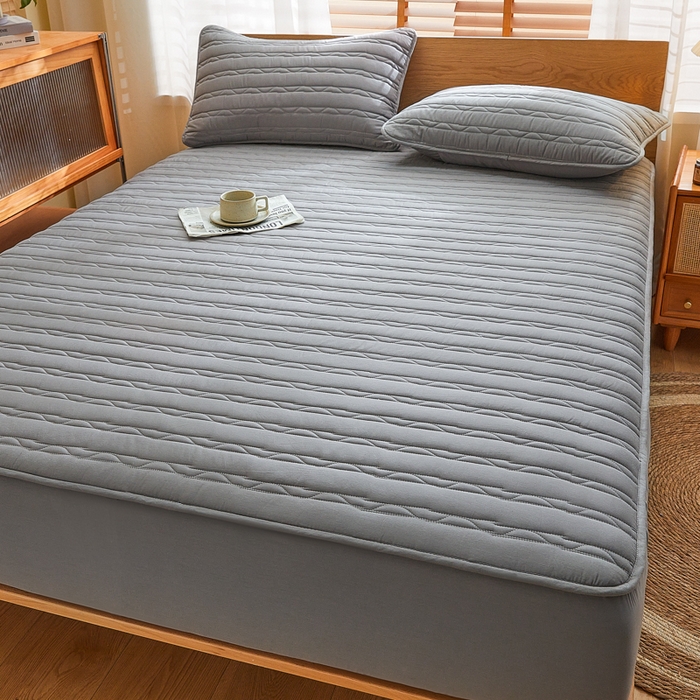 91家纺网 家纺一手货源 找家纺 雪云美2025新款全棉夹棉床笠斜纹A类纯棉床罩可定制尺寸 条纹- 灰色