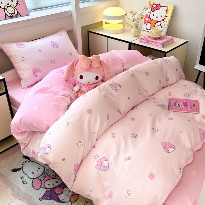 91家纺网 家纺一手货源 找家纺 暮思家居 2025新款三丽鸥授权全棉少女印花系列学生宿舍三件套四件套 可可美乐蒂