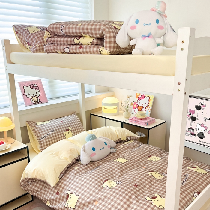 91家纺网 家纺一手货源 找家纺 暮思家居 2025新款三丽鸥授权全棉少女印花系列学生宿舍三件套四件套 可可布丁狗