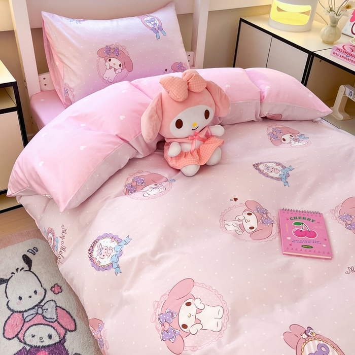 91家纺网 家纺一手货源 找家纺 暮思家居 2025新款三丽鸥授权全棉少女印花系列学生宿舍三件套四件套 小兔美乐蒂