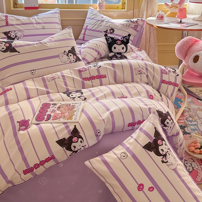 91家纺网 家纺一手货源 找家纺 蓝邻家纺 2025年新款三丽鸥正版授权全棉印花四件套系列-大床图 米酷-紫