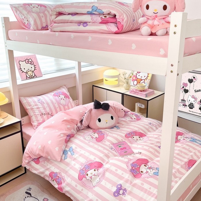 91家纺网 家纺一手货源 找家纺 暮思家居 2025新款三丽鸥授权全棉少女印花系列学生宿舍三件套四件套 甜心美乐蒂