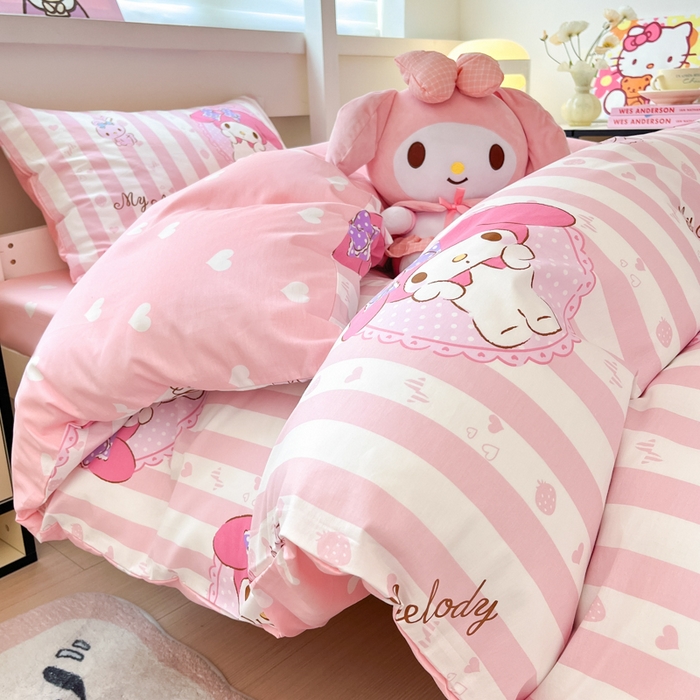 91家纺网 家纺一手货源 找家纺 暮思家居 2025新款三丽鸥授权全棉少女印花系列学生宿舍三件套四件套 甜心美乐蒂