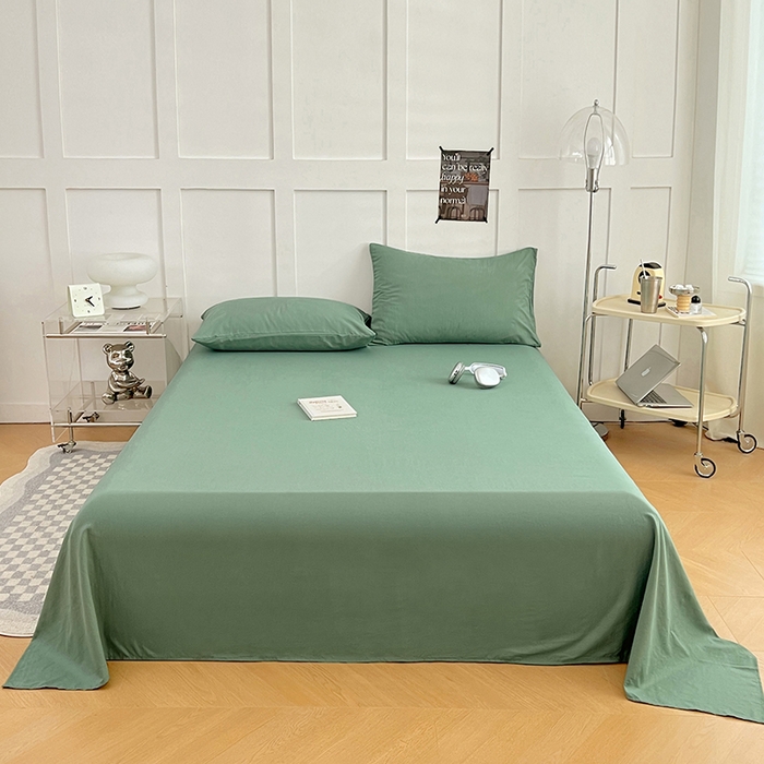 91家纺网 家纺一手货源 找家纺 卡迪熊家纺2025新款水洗m床单 橄榄绿