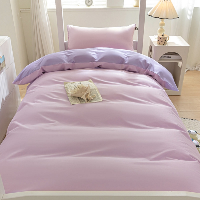 91家纺网 家纺一手货源 找家纺 涵宸家纺 2025新款全棉拼色纯色宿舍套件-米兰 米兰（优雅紫+青紫）