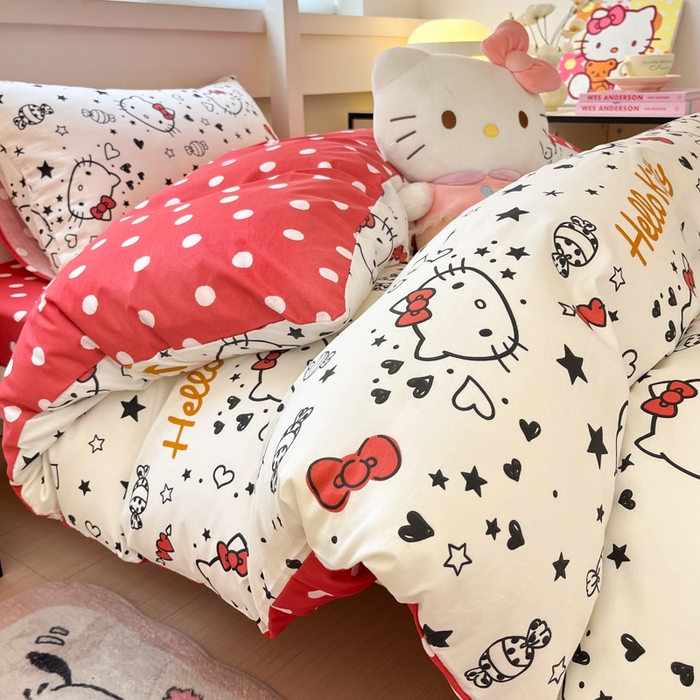 91家纺网 家纺一手货源 找家纺 暮思家居 2025新款三丽鸥授权全棉少女印花系列学生宿舍三件套四件套 糖果KT