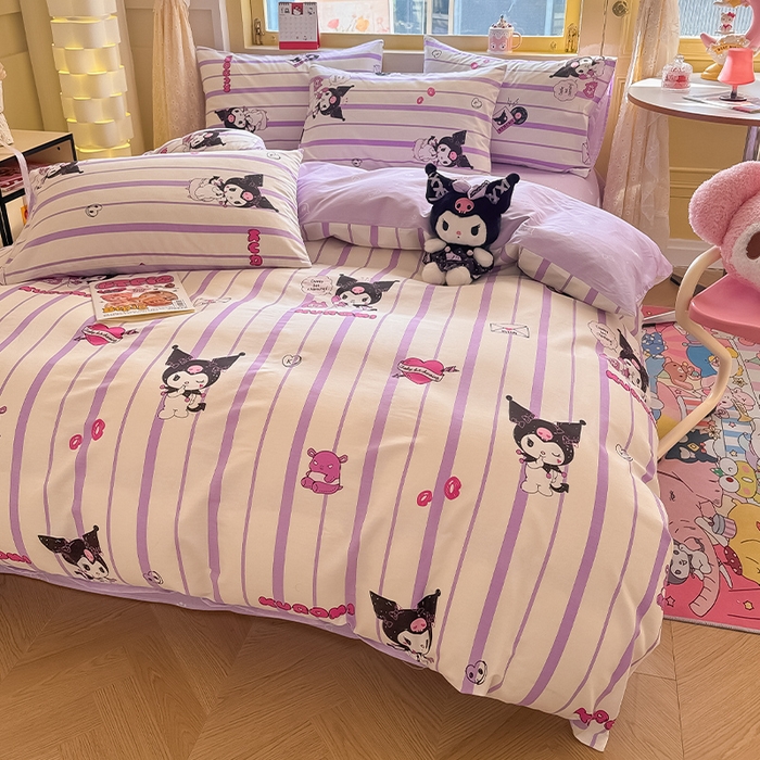 91家纺网 家纺一手货源 找家纺 蓝邻家纺 2025年新款三丽鸥正版授权全棉印花四件套系列-大床图 米酷-紫