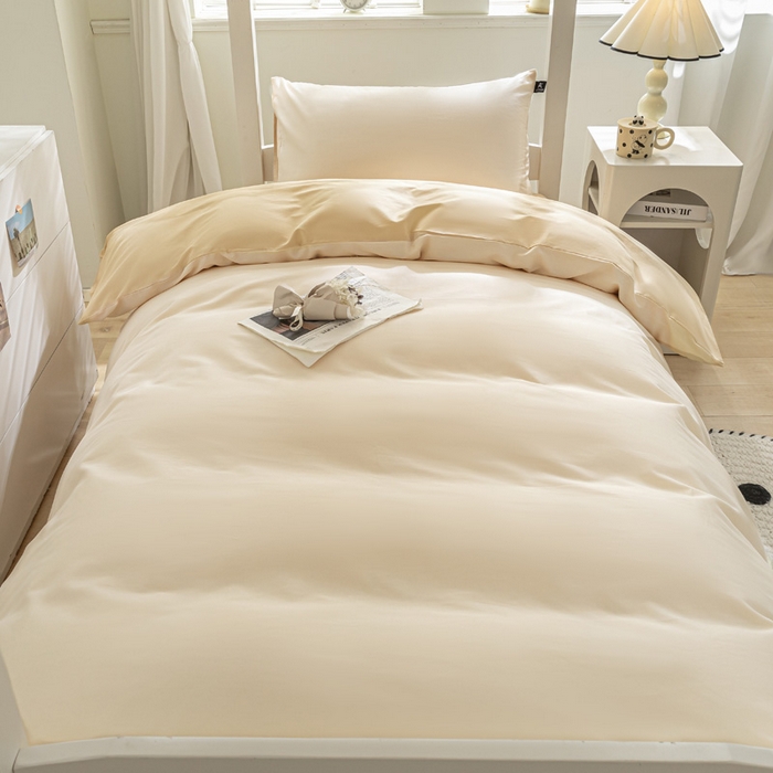 91家纺网 家纺一手货源 找家纺 涵宸家纺 2025新款全棉拼色纯色宿舍套件-米兰 米兰（香槟金+驼色）