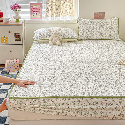 91家纺网 家纺一手货源 找家纺 悦织湾家纺 2025新款小清新印花四季通用床笠非全棉学生宿舍床笠二三件套 清凉里