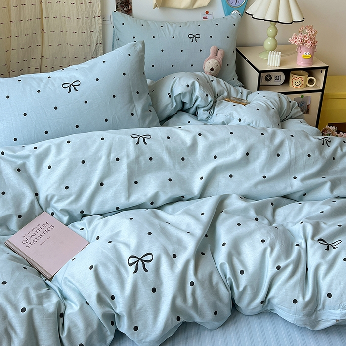 91家纺网 家纺一手货源 找家纺 耀悦家纺 2025新款13070全棉印花四件套 波点蝴蝶结