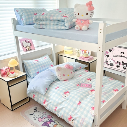 暮思家居 2025新款三丽鸥授权全棉少女印花系列学生宿舍三件套四件套 乖巧KT