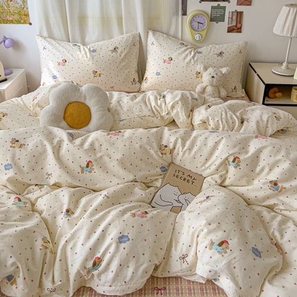 耀悦家纺 2025新款13070全棉印花四件套 彩色波点腊肠狗