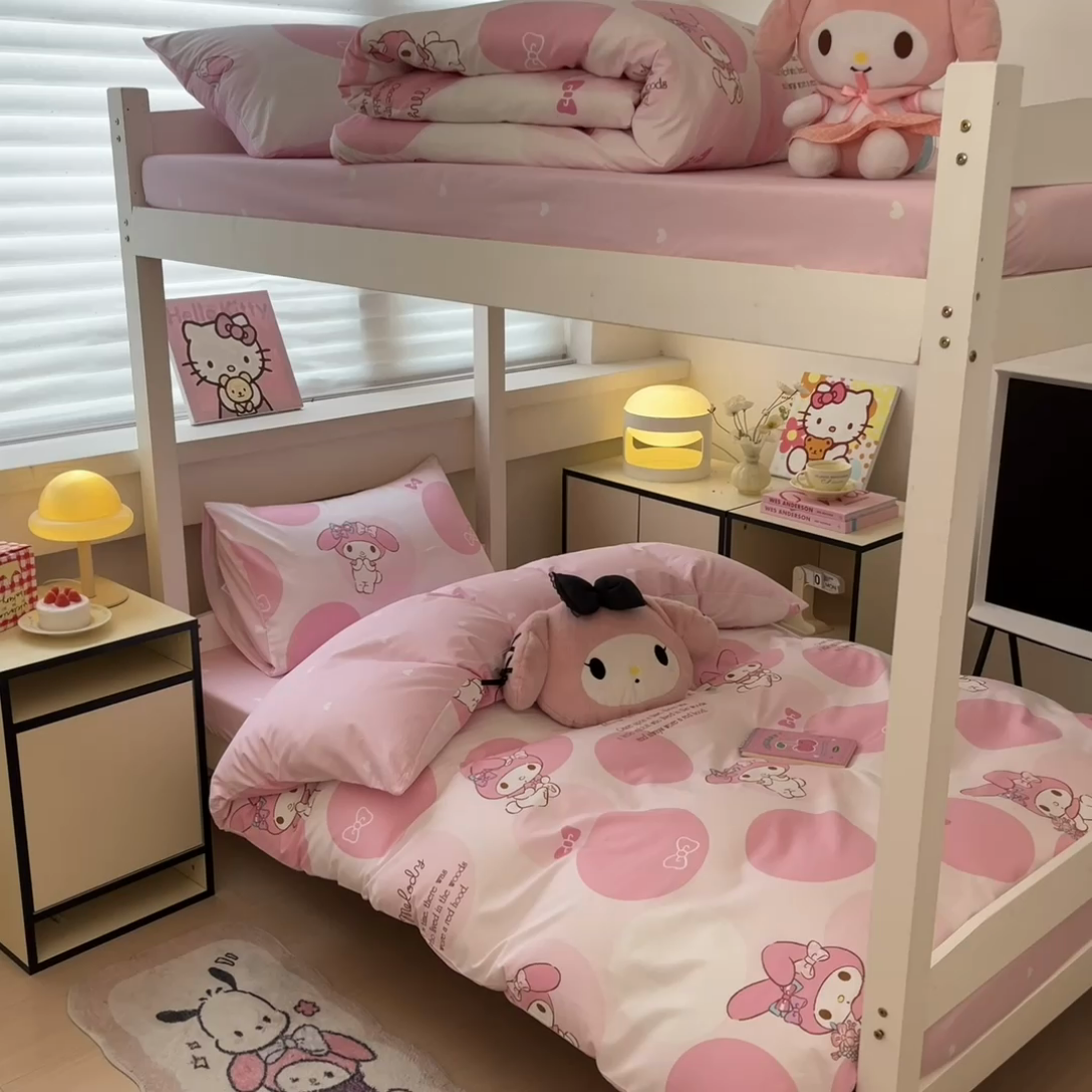 91家纺网 家纺一手货源 找家纺 暮思家居 2025新款三丽鸥授权全棉少女印花系列学生宿舍三件套四件套 圈圈美乐蒂