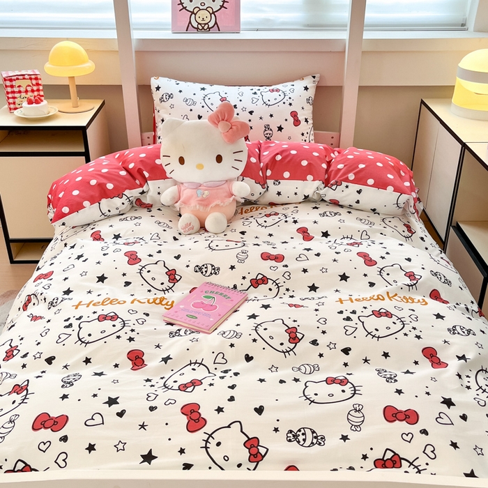 91家纺网 家纺一手货源 找家纺 暮思家居 2025新款三丽鸥授权全棉少女印花系列学生宿舍三件套四件套 糖果KT