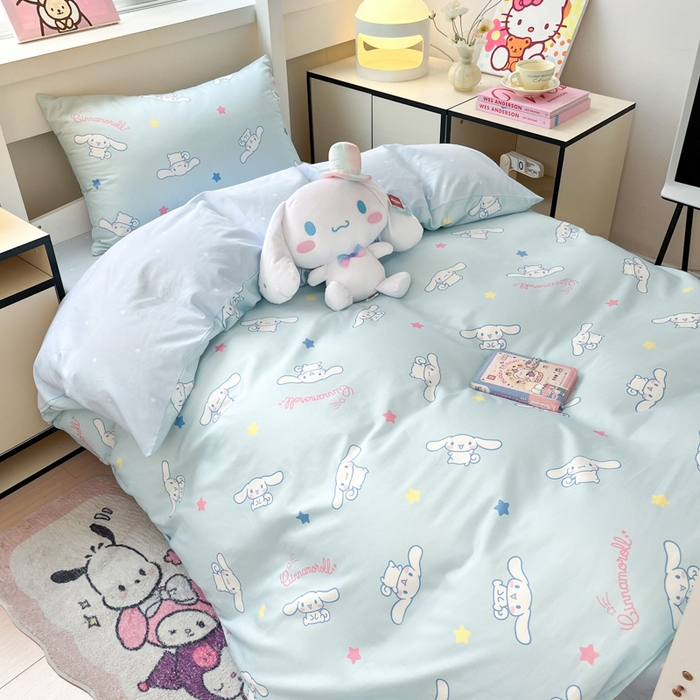 91家纺网 家纺一手货源 找家纺 暮思家居 2025新款三丽鸥授权全棉少女印花系列学生宿舍三件套四件套 星星玉桂狗