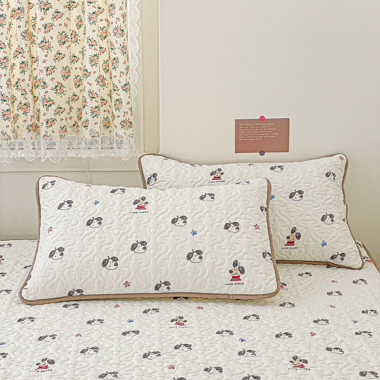 91家纺网 家纺一手货源 找家纺 悦织湾家纺 2025新款小清新印花四季通用床笠非全棉学生宿舍床笠二三件套 淘气小狗