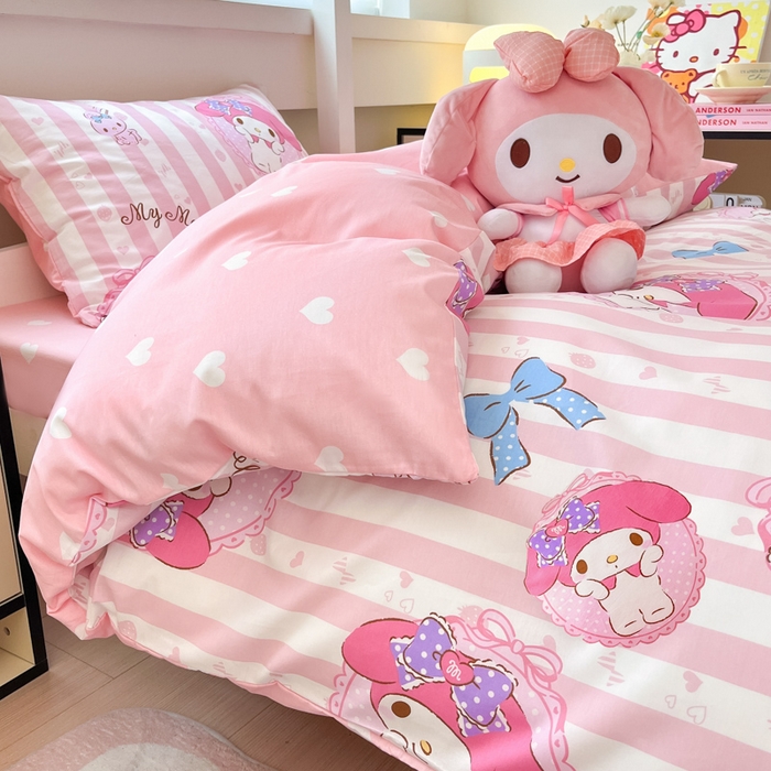 91家纺网 家纺一手货源 找家纺 暮思家居 2025新款三丽鸥授权全棉少女印花系列学生宿舍三件套四件套 甜心美乐蒂