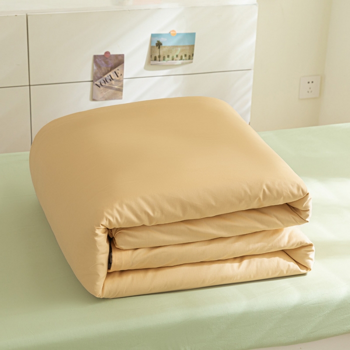 91家纺网 家纺一手货源 找家纺 涵宸家纺 2025新款全棉拼色纯色宿舍套件-米兰 米兰（浅黄+月光绿）