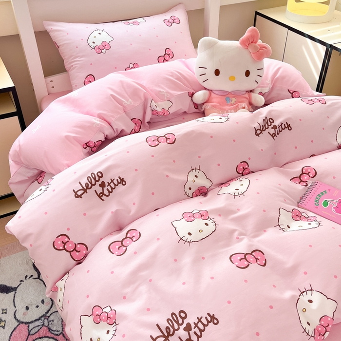 91家纺网 家纺一手货源 找家纺 暮思家居 2025新款三丽鸥授权全棉少女印花系列学生宿舍三件套四件套 可爱凯蒂