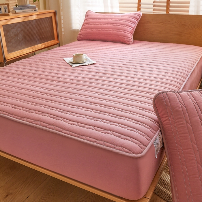 91家纺网 家纺一手货源 找家纺 雪云美2025新款全棉夹棉床笠斜纹A类纯棉床罩可定制尺寸 条纹- 棕红