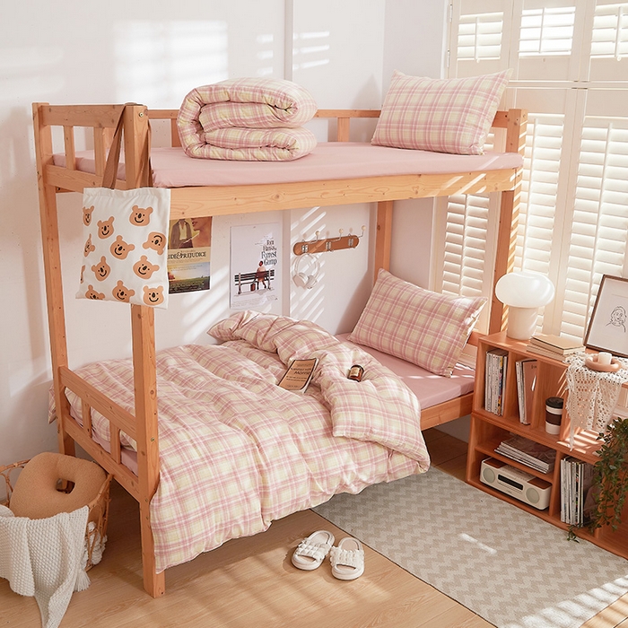 91家纺网 家纺一手货源 找家纺 DoDo 兜兜 2025新款全棉纯棉水洗棉学生三件套【可定做尺寸】    曼达-粉