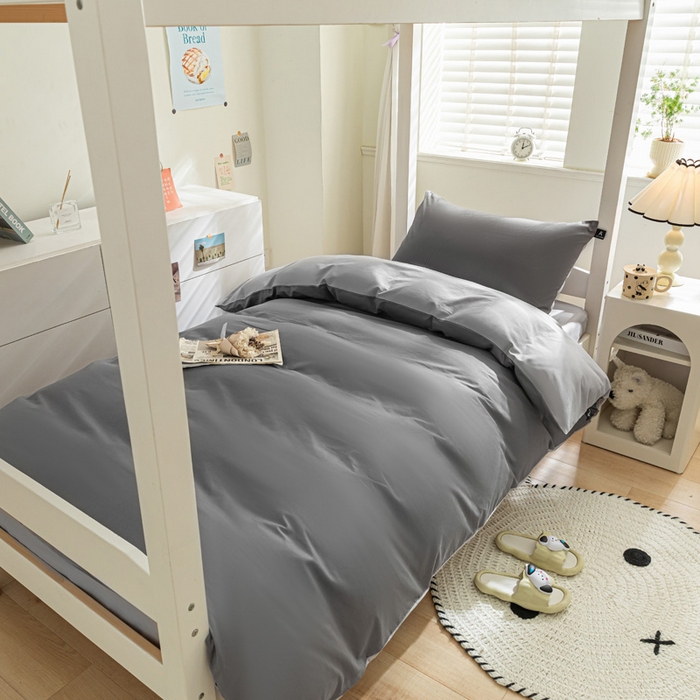 91家纺网 家纺一手货源 找家纺 涵宸家纺 2025新款全棉拼色纯色宿舍套件-米兰 米兰（石灰+梧桐灰）