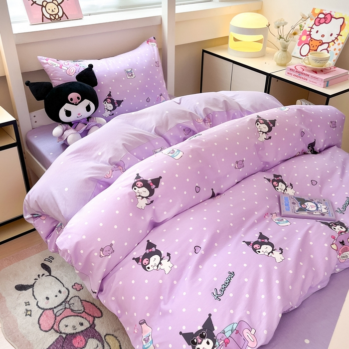 91家纺网 家纺一手货源 找家纺 暮思家居 2025新款三丽鸥授权全棉少女印花系列学生宿舍三件套四件套 汽车库洛米