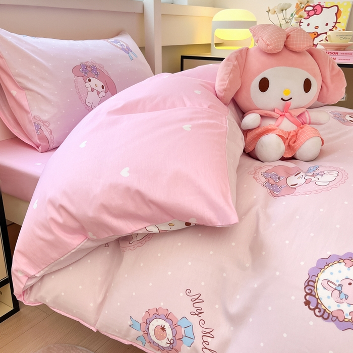 91家纺网 家纺一手货源 找家纺 暮思家居 2025新款三丽鸥授权全棉少女印花系列学生宿舍三件套四件套 小兔美乐蒂