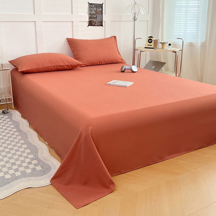 91家纺网 家纺一手货源 找家纺 卡迪熊家纺2025新款水洗m床单 落日橙