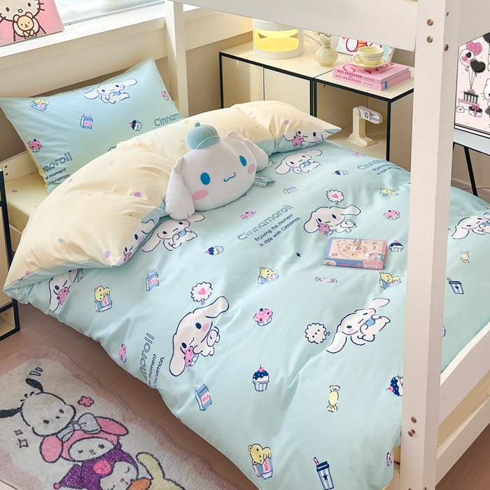 91家纺网 家纺一手货源 找家纺 暮思家居 2025新款三丽鸥授权全棉少女印花系列学生宿舍三件套四件套 奶牛大耳狗