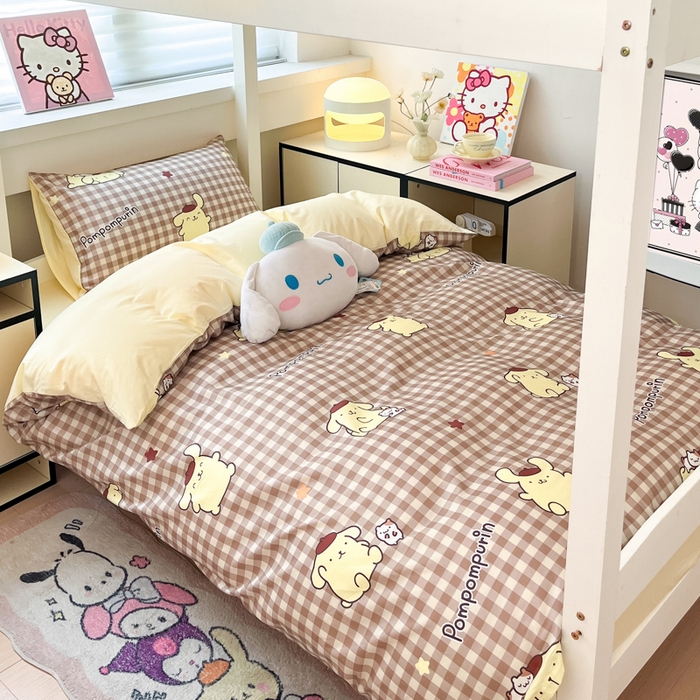 91家纺网 家纺一手货源 找家纺 暮思家居 2025新款三丽鸥授权全棉少女印花系列学生宿舍三件套四件套 可可布丁狗