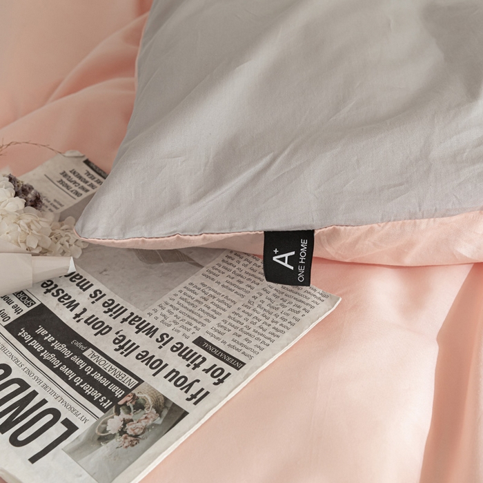 91家纺网 家纺一手货源 找家纺 涵宸家纺 2025新款全棉拼色纯色宿舍套件-米兰 米兰（烟粉-梧桐灰）