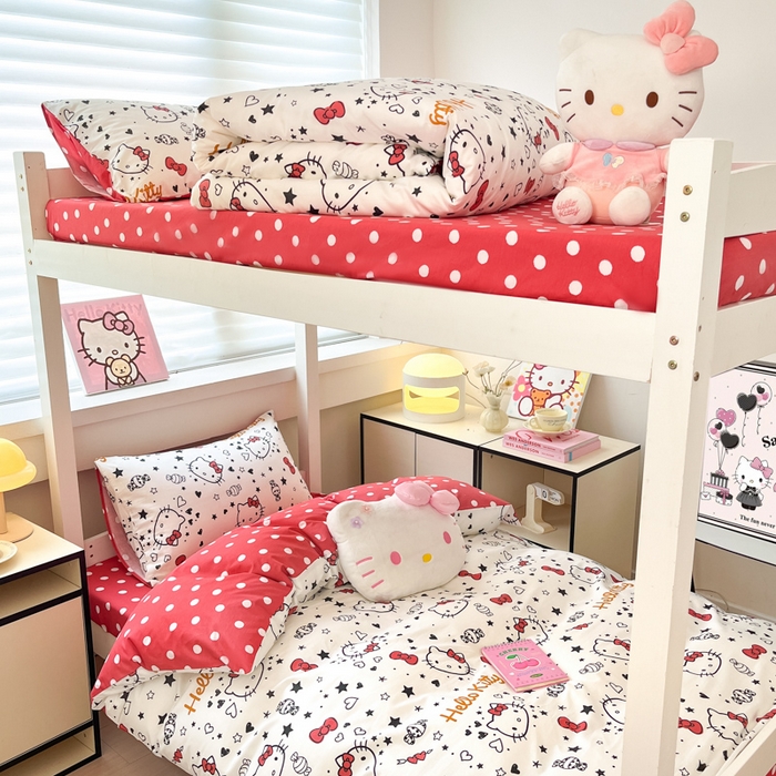 91家纺网 家纺一手货源 找家纺 暮思家居 2025新款三丽鸥授权全棉少女印花系列学生宿舍三件套四件套 糖果KT