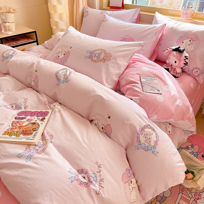 91家纺网 家纺一手货源 找家纺 蓝邻家纺 2025年新款三丽鸥正版授权全棉印花四件套系列-大床图 小兔美乐蒂