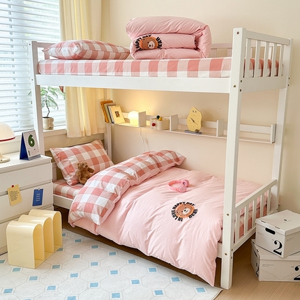 梧桐树 2025新款纯色双拼学生三件套 派对熊-蜜桃粉