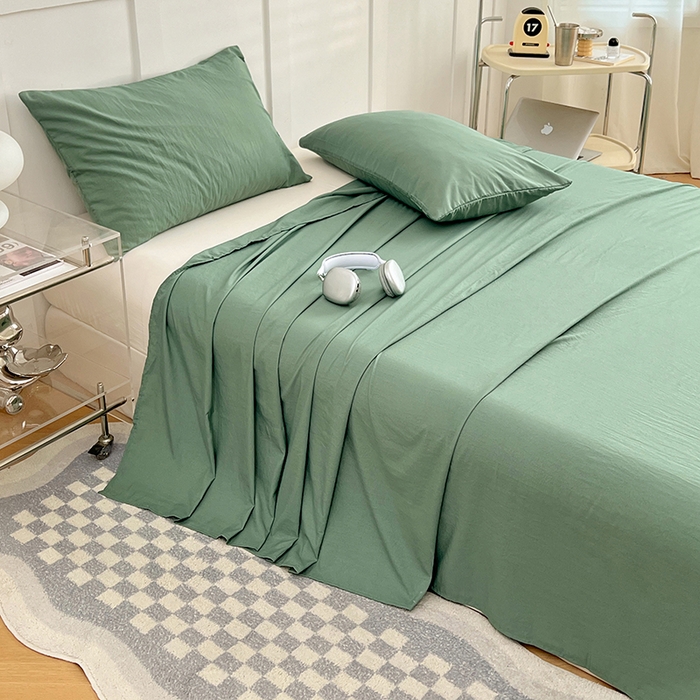 91家纺网 家纺一手货源 找家纺 卡迪熊家纺2025新款水洗m床单 橄榄绿