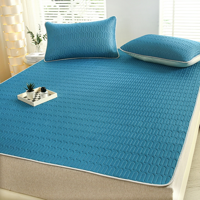 91家纺网 家纺一手货源 找家纺 天之悦家纺 2025新品记忆棉凉席三件套0.4cm家用学生宿舍凉席套件 蓝色