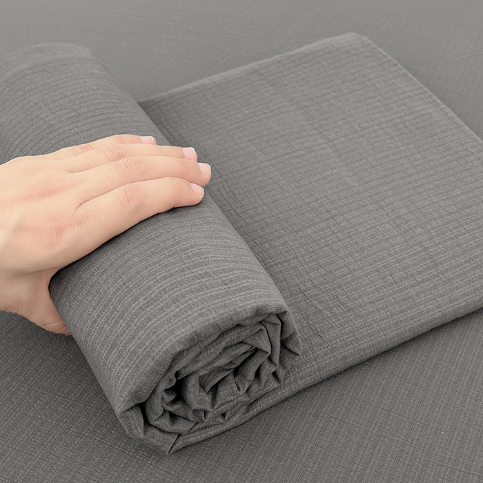 91家纺网 家纺一手货源 找家纺 卡迪熊家纺2025新款木m双层纱床单 优雅灰