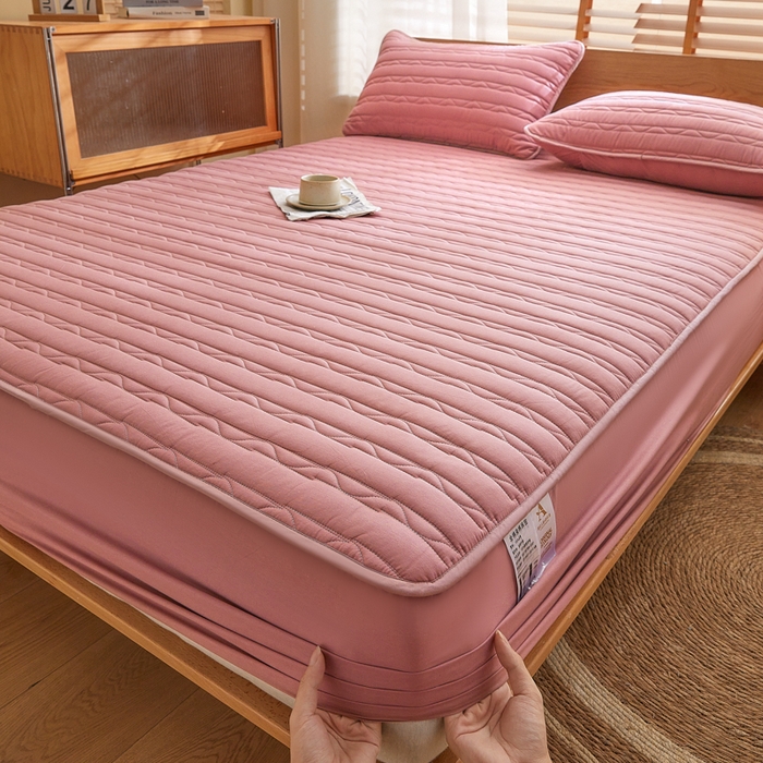 91家纺网 家纺一手货源 找家纺 雪云美2025新款全棉夹棉床笠斜纹A类纯棉床罩可定制尺寸 条纹- 棕红