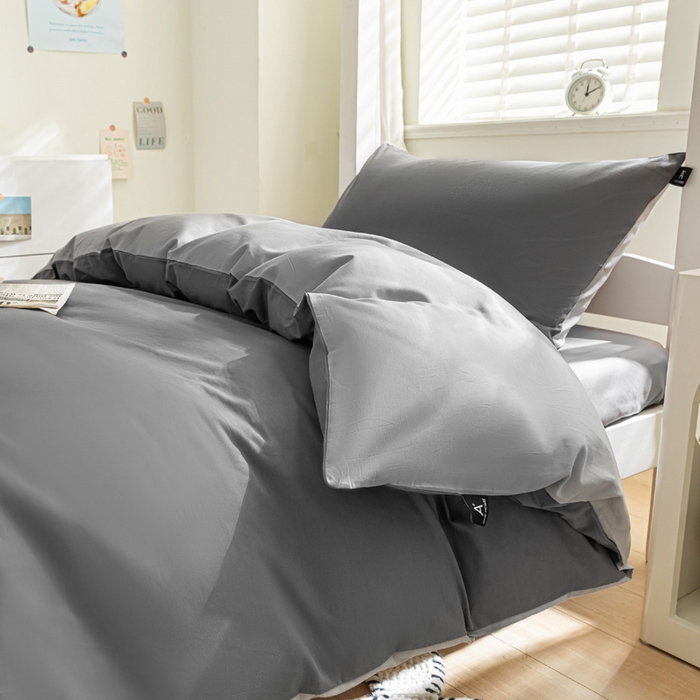 91家纺网 家纺一手货源 找家纺 涵宸家纺 2025新款全棉拼色纯色宿舍套件-米兰 米兰（石灰+梧桐灰）