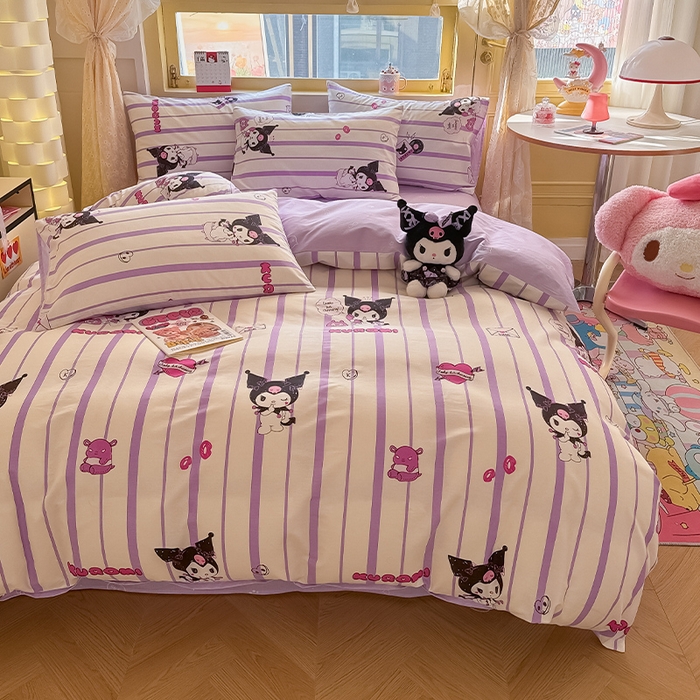 91家纺网 家纺一手货源 找家纺 蓝邻家纺 2025年新款三丽鸥正版授权全棉印花四件套系列-大床图 米酷-紫